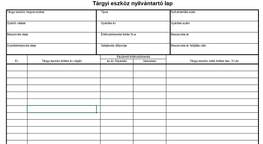 Tárgyi eszköz karton minta
